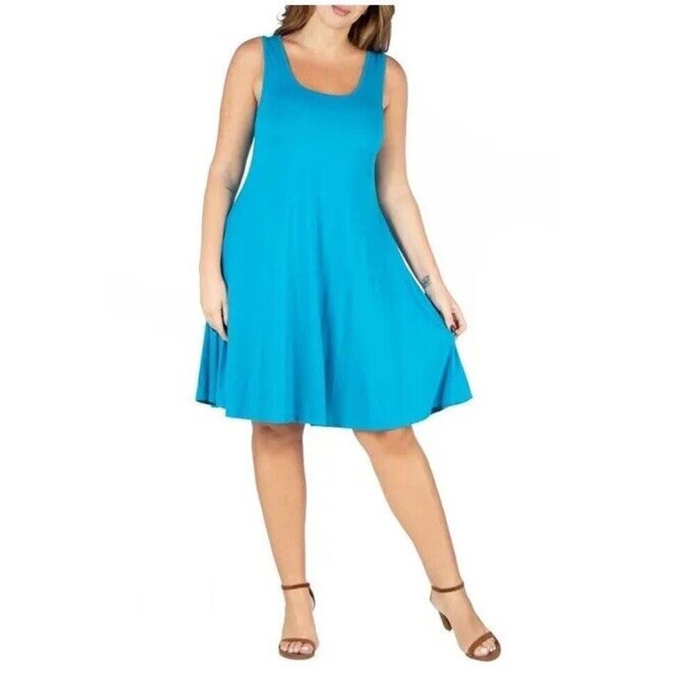 24seven Comfort Apparel Women Summer Tank Real Blue Dress 2XL